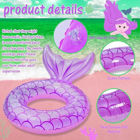 2 حزمة حورية البحر السباحة الدائري، حورية البحر على شكل ذيل حورية البحر السباحة تعويم أنبوب الدائري Floatie، الصيف متعة المياه الشاطئ حزب حمام السباحة لعب للأطفال الأطفال، الأرجواني والوردي in Kuwait