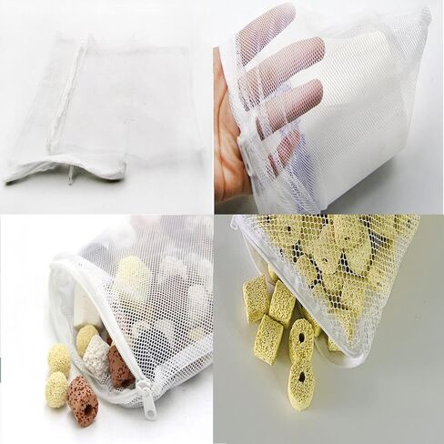 20 قطعة من أكياس وسائط فلتر حوض السمك - أكياس شبكية دقيقة قابلة لإعادة الاستخدام لخزان الأسماك مع سحاب بلاستيكي لحبيبات الكربون، والكرات الحيوية، وحلقات السيراميك، ومزيل الأمونيا (نايلون، 5.9 × 7.9 بوصة، 7.9 × 11.8 بوصة) in Kuwait