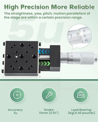 Huanyu X Axis Micrometer Translation Stage X Linear Stage Precision Displacement Table Station Optical Sliding Table 13mm Travel Trimming Bearing Tuning Platform for Microscopy Work Optical Experiment in Saudi Arabia