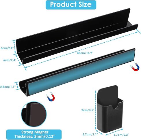 WIOR 2 Pack Magnetic Book Shelf for Whiteboard, 17 Inch Magnetic Floating Book Display Shelves with a Pen Container Heavy Duty Book Holder Refrigerator Organizer for Teacher Classroom Office Kitchen in Kuwait