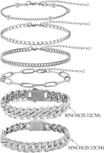 Gold Bracelets for Women, 14K Gold Plated Bracelets Sets for Women, 13mm/14mm Cuban Chain Bracelet Layered Link Chain Bracelets Pack Jewelry Full Diamond for Women Girls in Saudi Arabia