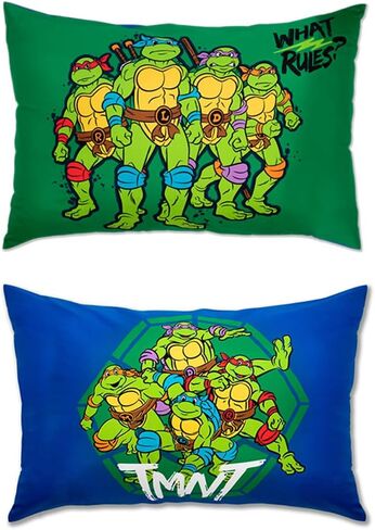 طقم سرير للأطفال الصغار من Teenage Mutant Ninja Turtles مكون من 4 قطع - يتضمن لحافًا ومجموعة ملاءات - جاهزة + ملاءة علوية + غطاء وسادة قابل للعكس لسرير الأولاد، أزرق in Saudi Arabia