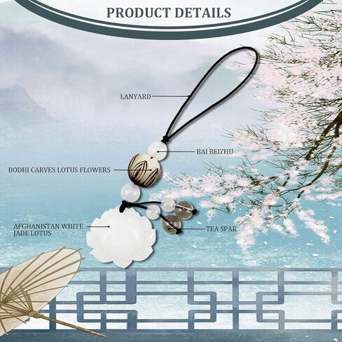 Cell Phone Strap Jade Lotus Flower Charm Beads Cell Phone Strap Hanging Lucky Charm Afghan White Jade Lotus Decoration Portable Hanging Lanyard for Men Women Outdoor Work in Saudi Arabia