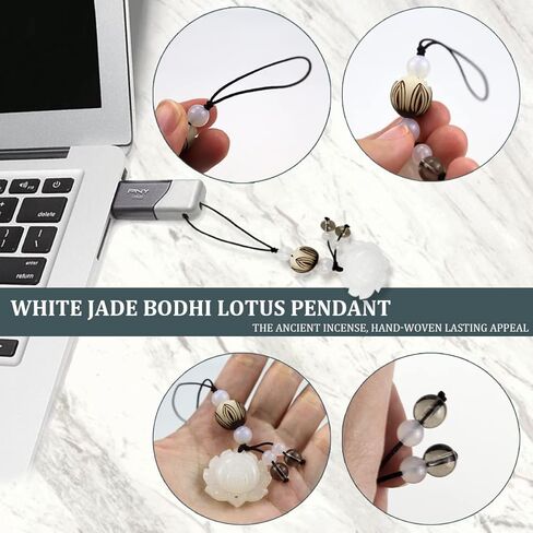 Cell Phone Strap Jade Lotus Flower Charm Beads Cell Phone Strap Hanging Lucky Charm Afghan White Jade Lotus Decoration Portable Hanging Lanyard for Men Women Outdoor Work in Saudi Arabia