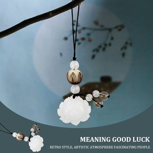 Cell Phone Strap Jade Lotus Flower Charm Beads Cell Phone Strap Hanging Lucky Charm Afghan White Jade Lotus Decoration Portable Hanging Lanyard for Men Women Outdoor Work in Saudi Arabia