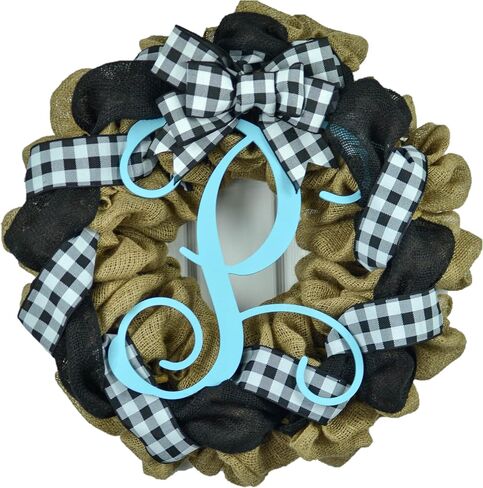 Buffalo Check Burlap Front Door Wreath - Black White Everyday Year Round Decor - Gift for Mom in Saudi Arabia