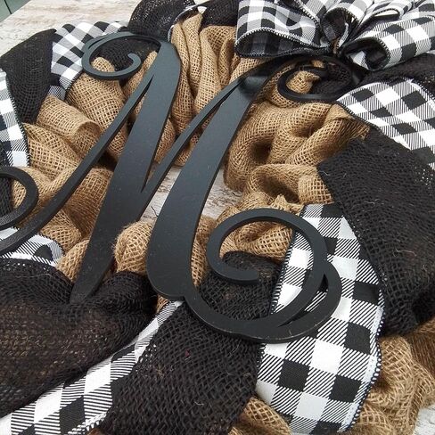 Buffalo Check Burlap Front Door Wreath - Black White Everyday Year Round Decor - Gift for Mom in Saudi Arabia