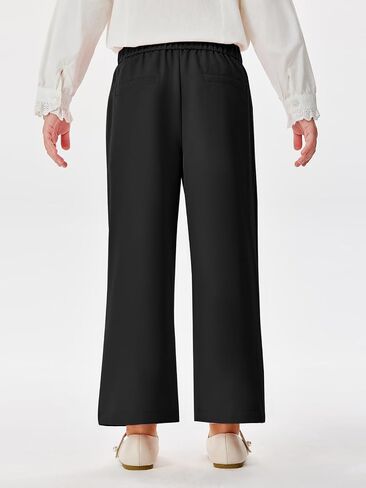 Haloumoning Girls Wide Leg Pants Kids Fashion Elastic Waist Front Button Trousers with Pockets 5-14 Years in Saudi Arabia