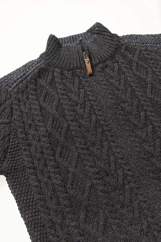 Aran Crafts Men's Cable Knit Shoulder Detail Zipped Cardigan (100% Merino Wool) in Kuwait
