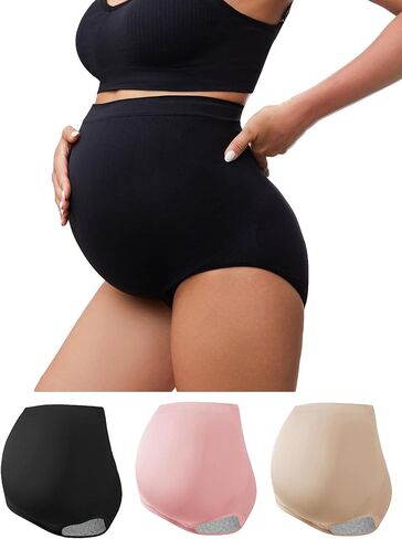 OYOANGLE Women's Maternity 3 Piece Set High Waisted Panties Over Bump Full Coverage Seamless Underwear in Saudi Arabia