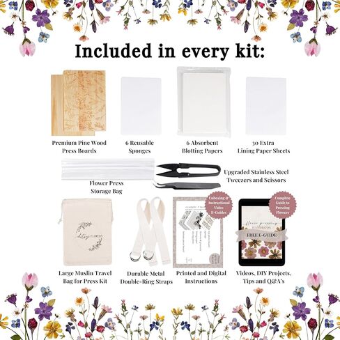 Flower Pressing Kit for Adults, Kids - Hobby Kits for Adults with Travel Muslin Bag – Pressed Flowers for Crafts – Flower Drying Kit Gift - 5.9 x 8.2" Bouquet Preservation Kit in Kuwait