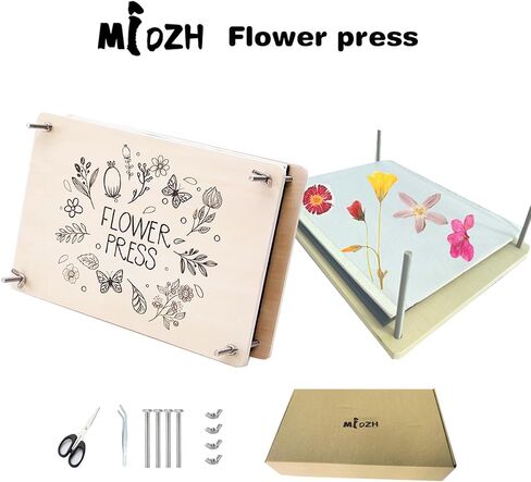 MIDZH Extra Large Flower Press, 10.8" x 10.8" 4 Layers Wooden Flower Pressing Kit, DIY Pressed Flower Preservation Kit,Flower Pressing Kit for Adults，DIY Arts and Crafts for Adults. in Saudi Arabia