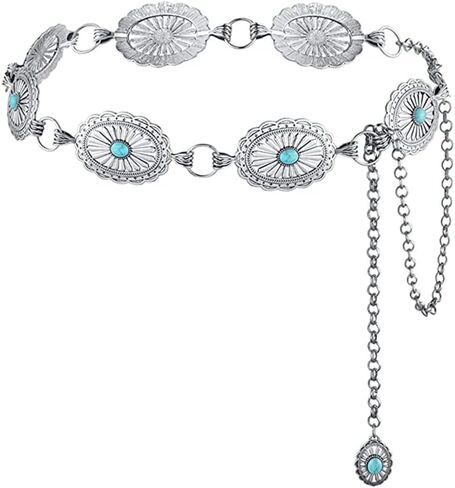 Metal Chain Belt for Women Waist Chain for Dresses Jeans Western Belt Cowgirl Concho Belt in Saudi Arabia