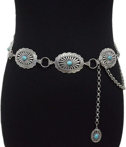 Metal Chain Belt for Women Waist Chain for Dresses Jeans Western Belt Cowgirl Concho Belt in Saudi Arabia
