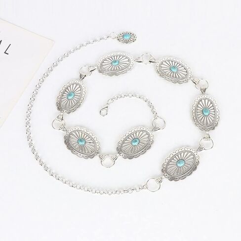 Metal Chain Belt for Women Waist Chain for Dresses Jeans Western Belt Cowgirl Concho Belt in Saudi Arabia