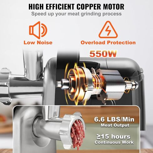 VEVOR Electric Meat Grinder, 6.6 Lb/Min, 550W Industrial Meat Mincer with 2 Blade, 3 Grinding Plates, Sausage Maker & Kubbe Kit ABS + Stainless Steel Commercial Meat Grinder, ETL Listed in Saudi Arabia