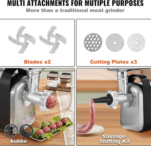 VEVOR Electric Meat Grinder, 6.6 Lb/Min, 550W Industrial Meat Mincer with 2 Blade, 3 Grinding Plates, Sausage Maker & Kubbe Kit ABS + Stainless Steel Commercial Meat Grinder, ETL Listed in Saudi Arabia