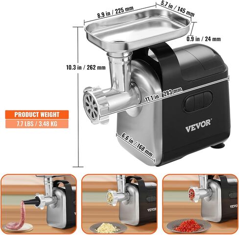 VEVOR Electric Meat Grinder, 6.6 Lb/Min, 550W Industrial Meat Mincer with 2 Blade, 3 Grinding Plates, Sausage Maker & Kubbe Kit ABS + Stainless Steel Commercial Meat Grinder, ETL Listed in Saudi Arabia