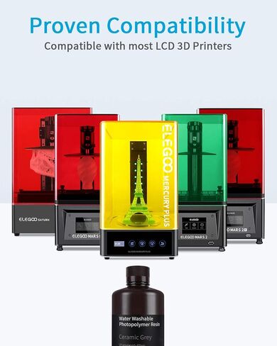 ELEGOO Water Washable 3D Printer Resin 1kg Grey, Rapid Precise Printing Resin 405nm Curing Resin for LCD 3D Printer in Saudi Arabia