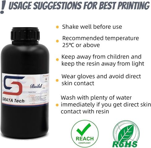 Siraya Tech Build 3D Printer Resin - High Precision Engineering Resin, Non-Brittle, Tappable, Low Warp & Shrink, for Detailed Models & Functional Parts and 8K LCD 3D Printers (Sonic Grey, 1kg) in Kuwait