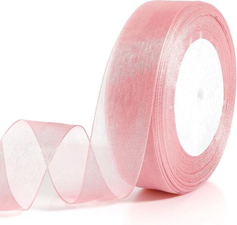 Pink Ribbon for Flower Bouquet 1 Inch 50 Yards Sheer Mothers Day Gift Basket Ribbon Tulle Ribbon for Gift Wrapping Ribbons for Crafts Ribbon for Hair Thin Ribbon for Wedding Decorations Party in Saudi Arabia