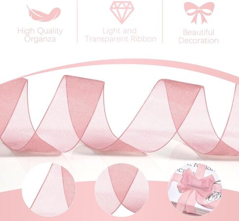 Pink Ribbon for Flower Bouquet 1 Inch 50 Yards Sheer Mothers Day Gift Basket Ribbon Tulle Ribbon for Gift Wrapping Ribbons for Crafts Ribbon for Hair Thin Ribbon for Wedding Decorations Party in Saudi Arabia