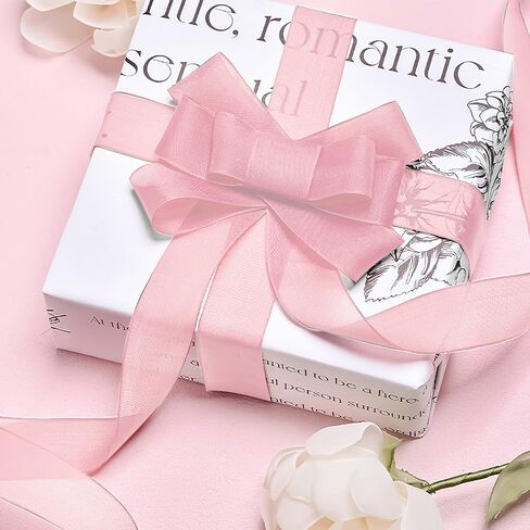 Pink Ribbon for Flower Bouquet 1 Inch 50 Yards Sheer Mothers Day Gift Basket Ribbon Tulle Ribbon for Gift Wrapping Ribbons for Crafts Ribbon for Hair Thin Ribbon for Wedding Decorations Party in Saudi Arabia