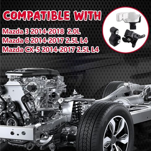 Engine Motor and Transmission Mount Kit Compatible with 2014-2018 Mazda 3 2.0L & 2014-2017 Mazda 6 2.5L & 2014-2016 Mazda CX-5 2.5L 3-Piece Set A4446 A4438 A4439 in Kuwait