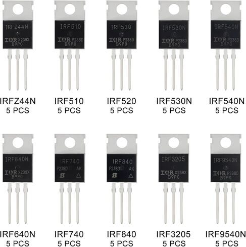 10 القيم 50 قطعة IRFZ44N IRF510N IRF530N IRF540N IRF640N IRF740 IRF840 IRF3205 IRF9540 IRF سلسلة الترانزستورات MOSFET مجموعة متنوعة in Kuwait
