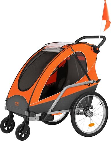 VEVOR Bike Trailer for Toddlers, Kids, 2 Seat, Supports up to 100/110 lbs, 2-in-1 Canopy Carrier Converts to Stroller, Tow Behind Foldable Child Bicycle Trailer with Universal Bicycle Coupler in Saudi Arabia