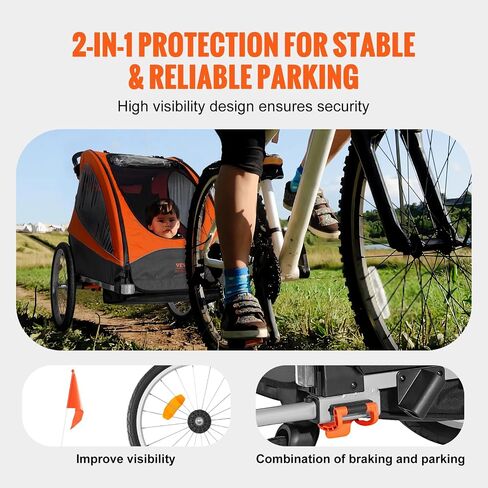 VEVOR Bike Trailer for Toddlers, Kids, 2 Seat, Supports up to 100/110 lbs, 2-in-1 Canopy Carrier Converts to Stroller, Tow Behind Foldable Child Bicycle Trailer with Universal Bicycle Coupler in Saudi Arabia