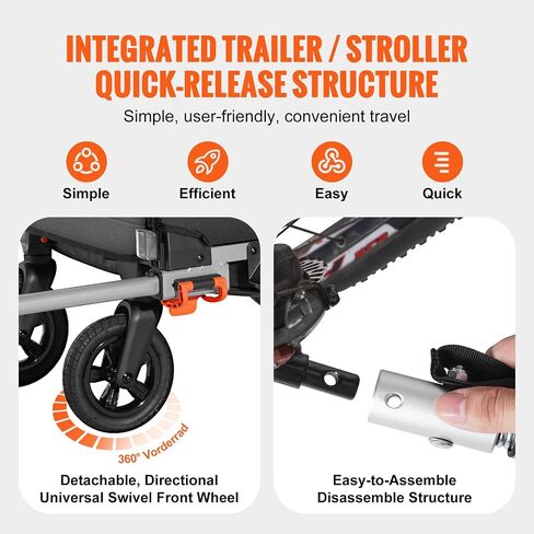 VEVOR Bike Trailer for Toddlers, Kids, 2 Seat, Supports up to 100/110 lbs, 2-in-1 Canopy Carrier Converts to Stroller, Tow Behind Foldable Child Bicycle Trailer with Universal Bicycle Coupler in Saudi Arabia