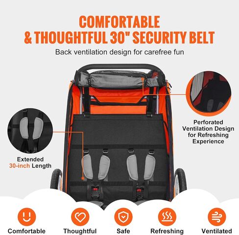 VEVOR Bike Trailer for Toddlers, Kids, 2 Seat, Supports up to 100/110 lbs, 2-in-1 Canopy Carrier Converts to Stroller, Tow Behind Foldable Child Bicycle Trailer with Universal Bicycle Coupler in Saudi Arabia