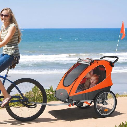 VEVOR Bike Trailer for Toddlers, Kids, 2 Seat, Supports up to 100/110 lbs, 2-in-1 Canopy Carrier Converts to Stroller, Tow Behind Foldable Child Bicycle Trailer with Universal Bicycle Coupler in Saudi Arabia