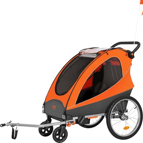 VEVOR Bike Trailer for Toddlers, Kids, 2 Seat, Supports up to 100/110 lbs, 2-in-1 Canopy Carrier Converts to Stroller, Tow Behind Foldable Child Bicycle Trailer with Universal Bicycle Coupler in Saudi Arabia