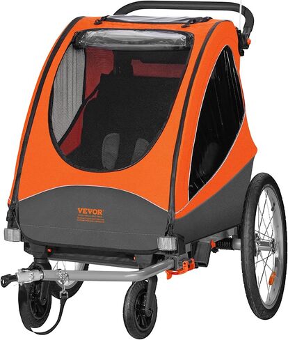 VEVOR Bike Trailer for Toddlers, Kids, 2 Seat, Supports up to 100/110 lbs, 2-in-1 Canopy Carrier Converts to Stroller, Tow Behind Foldable Child Bicycle Trailer with Universal Bicycle Coupler in Saudi Arabia