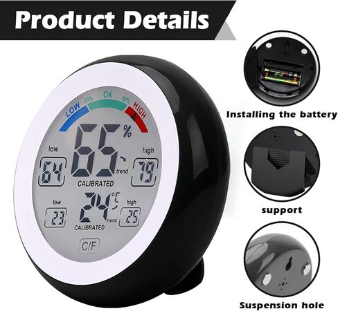 Reptile Terrarium Thermometer Hygrometer, Reptile Thermometer and Humidity Gauge with Touch Screen & Suction Cup, High-Accuracy Digial Display Humidity Gauge for Aquarium Tank and Pet Rearing Box in Kuwait