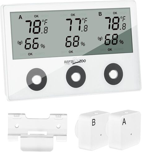 REPTI ZOO 3-Channels Reptile Thermometer Humidity Gauge, Wireless Digital Thermometer Hygrometer for Reptile Tank, Hygrometer Thermometer Monitor with Alarm Function Large Screen Display in Saudi Arabia