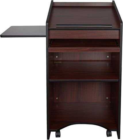 Mobile Floor Lectern with Side Shelf and Keyboard Tray, Mahogany & On-Stage TM08B Microphone Flange Mount, Black in Saudi Arabia