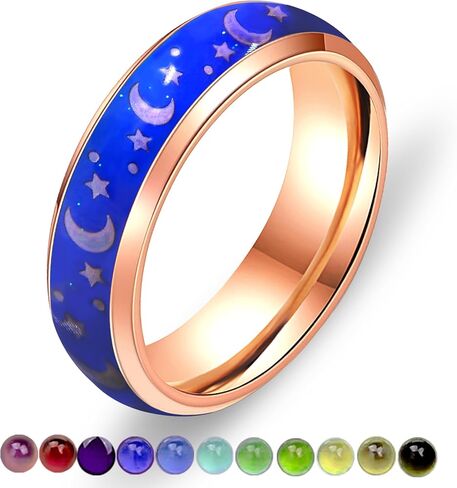 Uloveido 6MM Stainless Steel Band Comfort Fit Temprature Sensitive Color Changing Mood Rings Rainbow Tone in Saudi Arabia