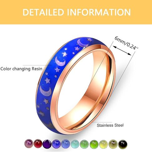 Uloveido 6MM Stainless Steel Band Comfort Fit Temprature Sensitive Color Changing Mood Rings Rainbow Tone in Saudi Arabia