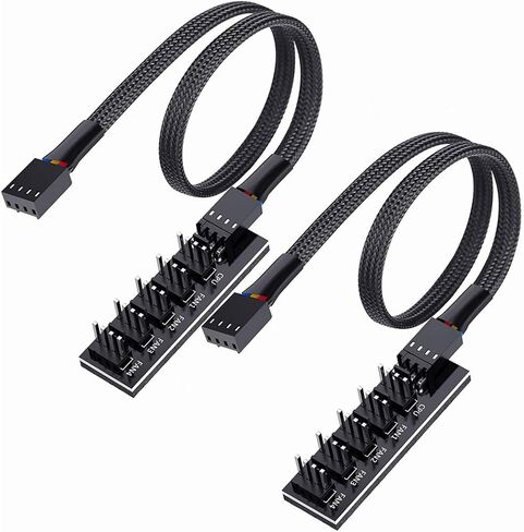 2 Pack Cooling Fan 1 to 5 Hub, All 4 Pin Cooling Fans Power Extension Cable for PC Case Internal Motherboard Fan, 5 Way Splitter Wire for ATX Computer Case, Sleeved Braided (16 inches) in Saudi Arabia