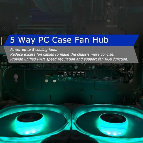 2 Pack Cooling Fan 1 to 5 Hub, All 4 Pin Cooling Fans Power Extension Cable for PC Case Internal Motherboard Fan, 5 Way Splitter Wire for ATX Computer Case, Sleeved Braided (16 inches) in Saudi Arabia