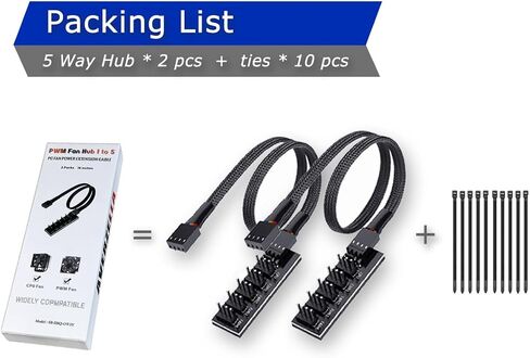 2 Pack Cooling Fan 1 to 5 Hub, All 4 Pin Cooling Fans Power Extension Cable for PC Case Internal Motherboard Fan, 5 Way Splitter Wire for ATX Computer Case, Sleeved Braided (16 inches) in Saudi Arabia