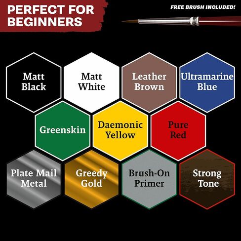The Army Painter Warpaints Fanatic: Starter Set Combo, 11 paints: 7 acrylic colours, 2 Metallics, 1 Wash, 1 Brush-On Primer, 1 Basecoating Brush, Plus 1 Free Miniature figure and Starter Brush in Saudi Arabia