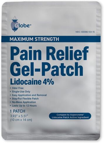 Globe -15 Pack - Maximum Strength OTC Pain Relief 4% Lidocaine Patch, 3.9" x 5.5", Temporary Relief of Pain, Back, Neck, Shoulders, Knees, Elbows, Minor Skin Irritations 15-Count Box in Saudi Arabia
