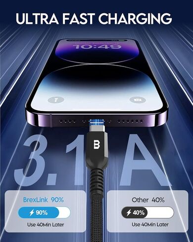 كابل BrexLink USB C، شاحن USB 3A من النوع C، كابل شحن سريع لهاتف Samsung Galaxy S22 Plus Ultra S21 S22 Plus، Moto G7 G8، شاحن USB آخر من النوع C (6.6أقدام+6.6أقدام، رمادي)... in Kuwait