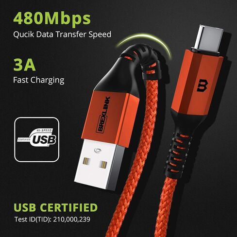كابل BrexLink USB C، شاحن USB 3A من النوع C، كابل شحن سريع لهاتف Samsung Galaxy S22 Plus Ultra S21 S22 Plus، Moto G7 G8، شاحن USB آخر من النوع C (6.6أقدام+6.6أقدام، رمادي)... in Kuwait