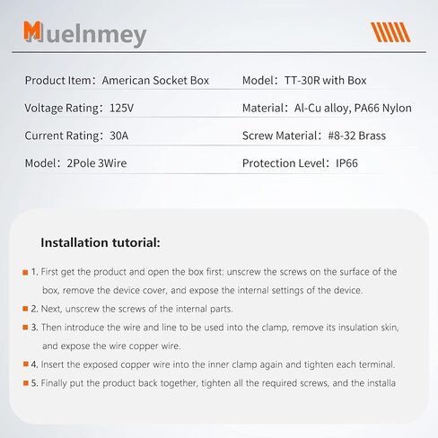 صندوق مخرج طاقة 50 أمبير، وعاء 125/250 فولت NEMA 14-50R مقاوم للغبار في الهواء الطلق ومقاوم للطقس للسيارات الكهربائية والمولدات وآلات اللحام، إلخ. مدرج في قائمة ETL in Kuwait