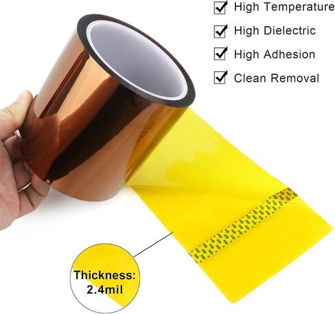 BOMEI PACK Heat Resistant Tape,4 Inch x 108 ft (33m),Wide Roll Heat Tape,High Temperature Tape,Heat Vinyl Press Tape for Heat Transfer,Polyimide Tape for Protecting CPU, PCB Circuit Board in Saudi Arabia